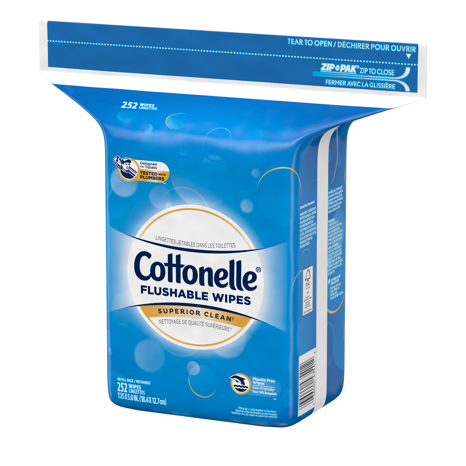 Cottonelle FreshCare Flushable Wet Wipes Resealable Refill Pack, 252