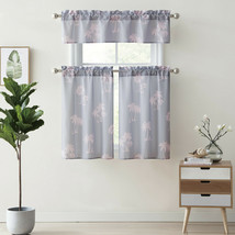 Tropical Palm Trees 3 Piece Decor Curtains Set, Tiers & Valance Grey, Modern-NEW - $19.78