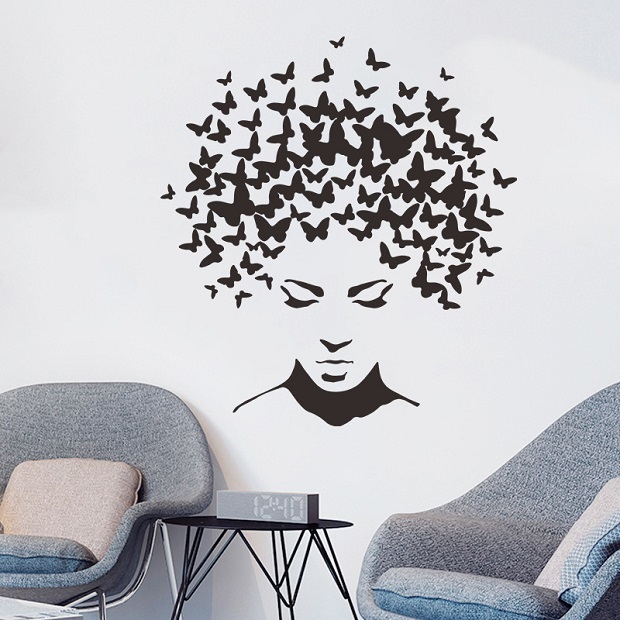 2Pk - Hot New Big Sexy Face Butterfly Salon Bedroom Decal Wall Sticker - Black