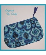 Blue Cosmetic Bag Purse Pouch Paisley Fleur-de-lis Design Zippered With ... - $8.50