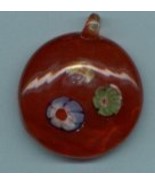 RED GLASS PENDANT WITH MILLEFIORI FLOWERS - $6.00
