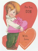 Vintage Valentine Card Boy in Sweater with Candy Box 1960's Gibson - $8.90