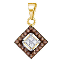 10k Yellow Gold Round Brown Diamond Diagonal Square Pendant 1/3 Ctw - $219.00