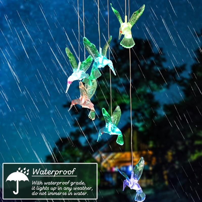 Solar LED Hummingbird Wind Chime Light Outdoor Color ...