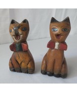 Vtg Pair Carved &amp; Painted Wood Cat Folk Art Kitten Statue Figurine 4 1/2... - $18.00