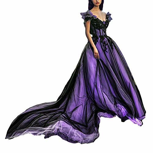 Kivary Plus Size Off Shoulder Long Gothic Black V Neck Evening Prom Dress Lavend