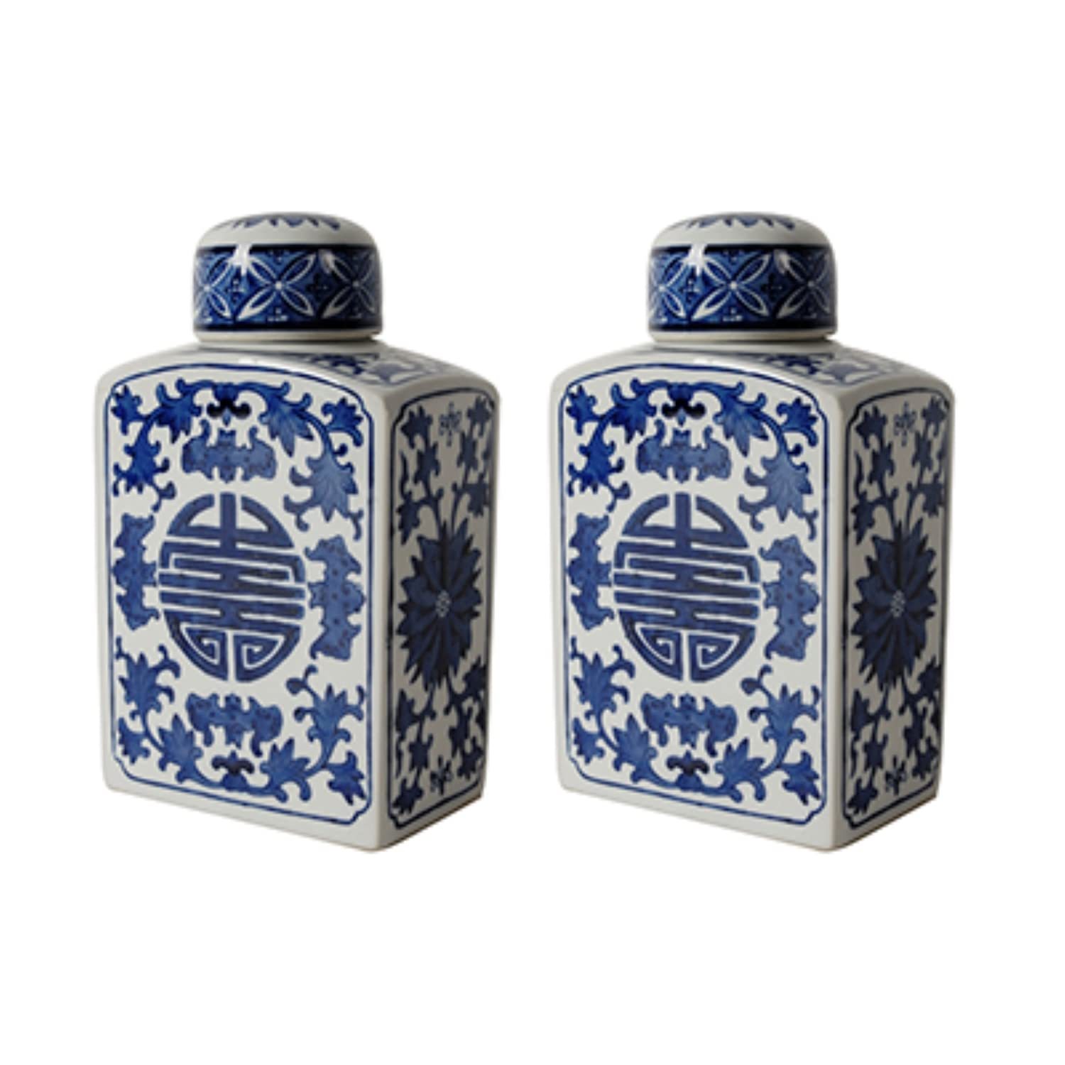 A&B Home Ren Rectangular Blue-White Lidded Jar - Set of 2-5.5" x 3.5" x 8.5" - B - $59.40