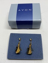 Avon Rhinestone Accent Angel Drop Pierced Earrings Gold Toned 3 Dimensional kG - $11.88