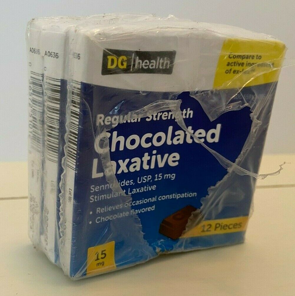 3 Boxes DG Regular Strength Laxative Chocolate Pieces 15 mg 36 Total