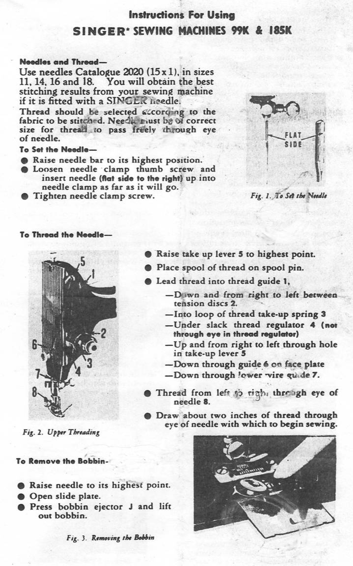 Singer 99K & 185K manual instruction sewing machine - Sewing