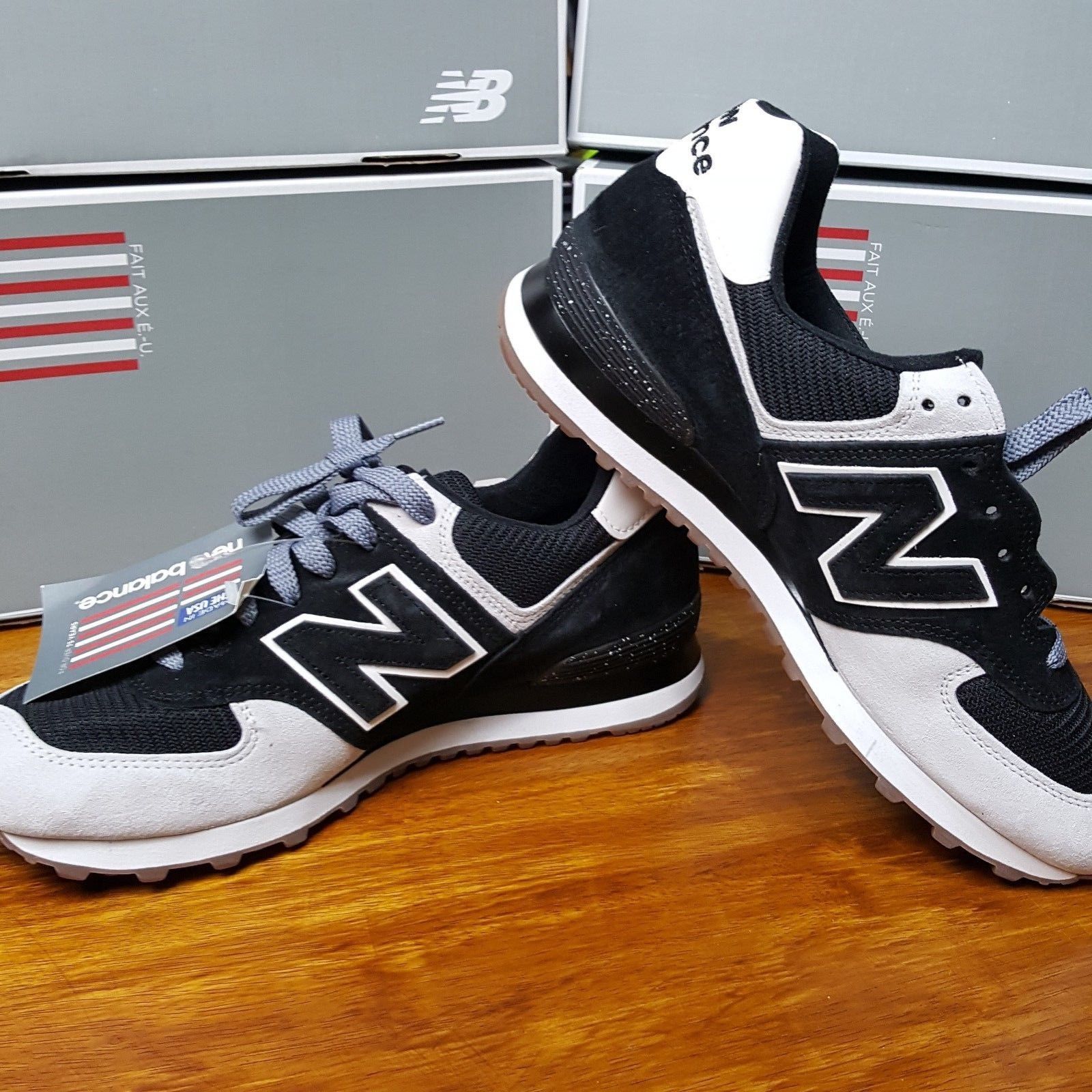 New Balance US574CM2 NB 574 Size 8 Suede Black White Made In USA shoes Running Athletic