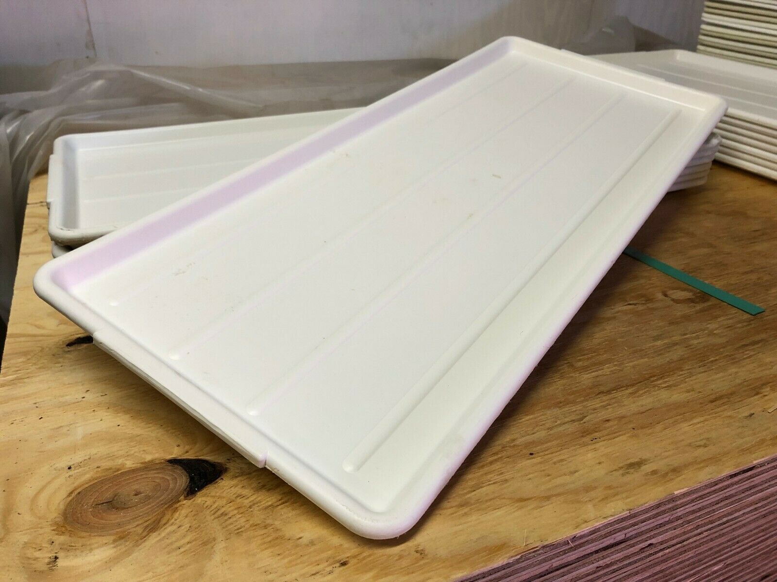 Lot of 7 White Long Narrow Plastic Meat Case Food Prep Serving Platter