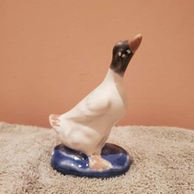 Vintage Goose Figurine, Glazed Ceramic on Blue Base, Geese Bird Decor image 4