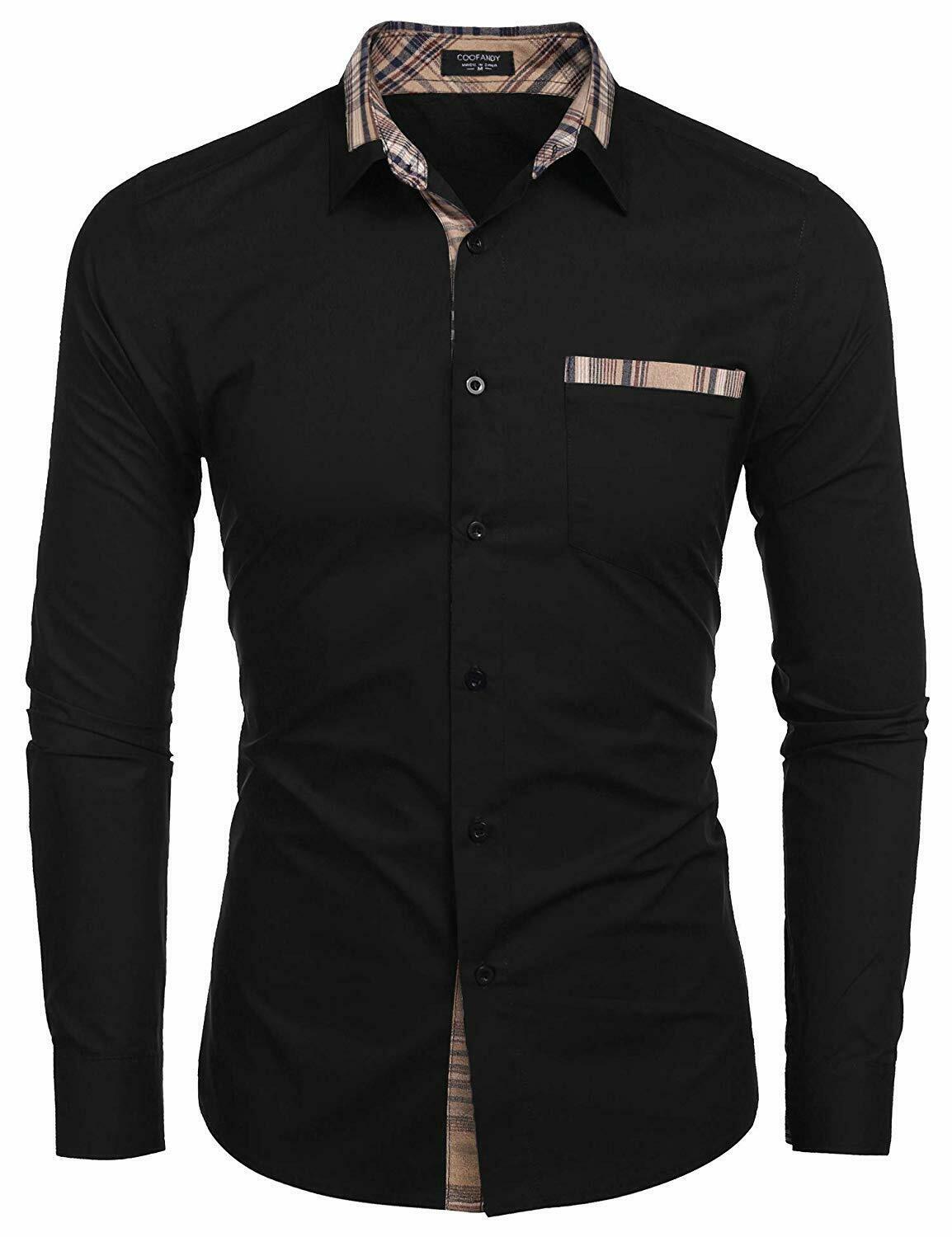 COOFANDY Men's Casual Cotton Long Sleeve Dress Shirt Plaid Collar Slim ...