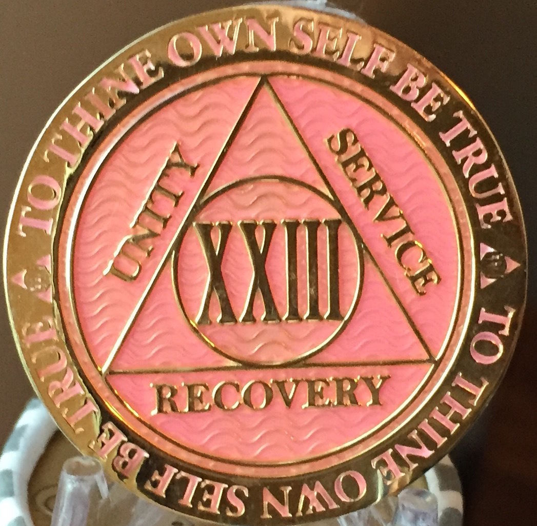 6 Year AA Medallion Lavender Pink Gold Alcoholics Anonymous Sobriety Chip Coin 