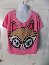 Justice Cropped Sweater Short Sleeve Pink Fox W/Glasses Size 14 Girl&#39;s EUC - $16.34