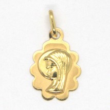 18K YELLOW GOLD MEDAL PENDANT, WITH FLOWER VIRGIN MARY, MADONNA, LENGTH 0.87 image 1
