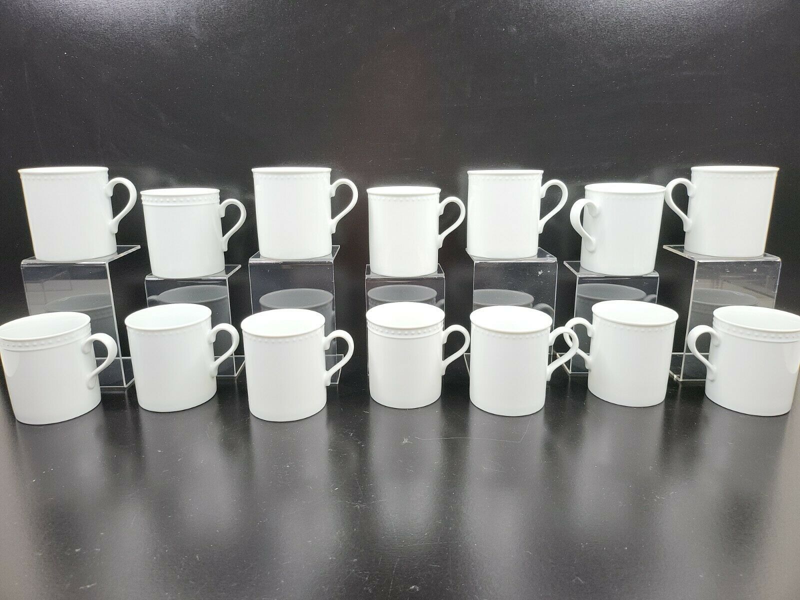 14 Crate & Barrel Staccato Mugs Set Kathleen Wills White Dotted Rim