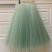 A-line Gray/Purple Midi Tulle Skirt Outfit Layered Gray Midi Tulle Flared Skirt image 5