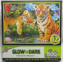 Master Jigsaw 500 Puzzle Pieces A WATCHFUL EYE 2 Tiger Cubs Glow in the ... - $26.15