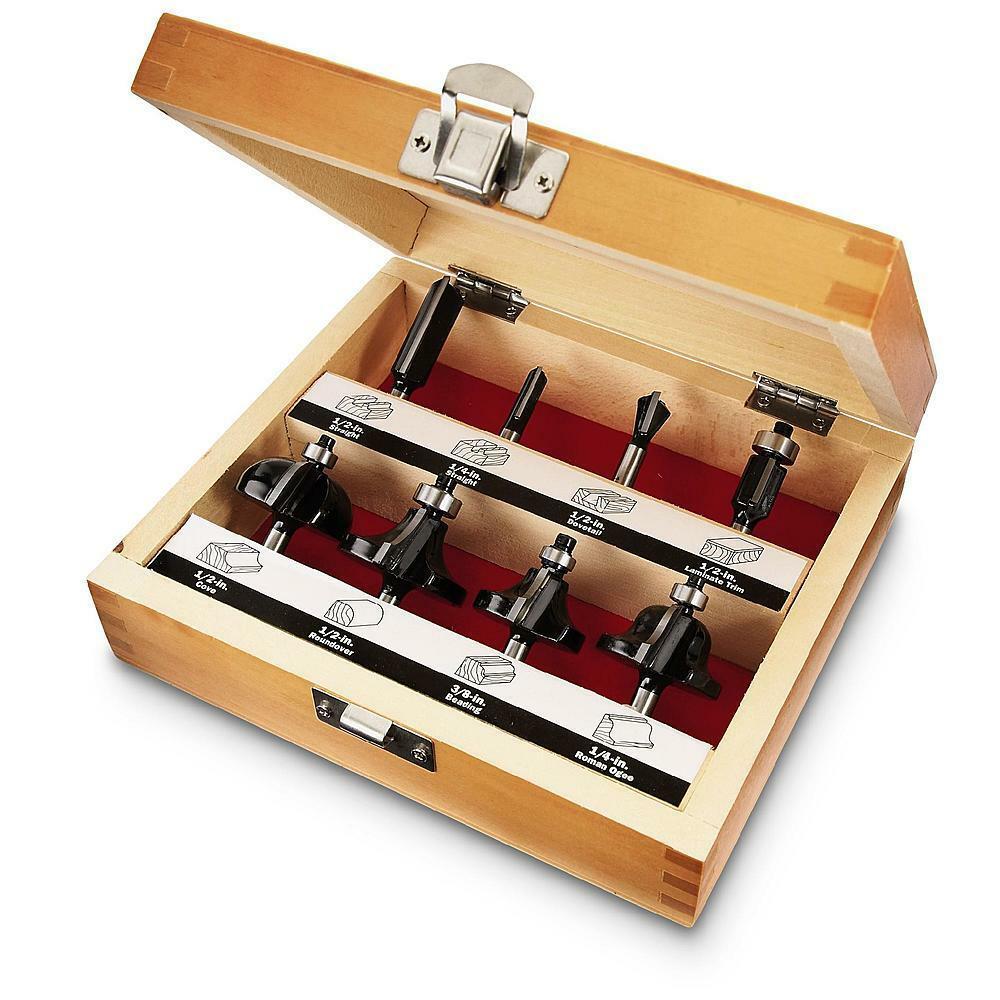 Craftsman 8 Piece Router Bit Set w/ Wooden Storage Case - Router Bits