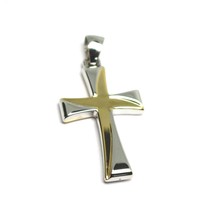 18K YELLOW WHITE GOLD CROSS, SQUARED 30mm, 1.18 inches, SMOOTH, TUBE ITALY MADE image 1