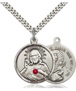 SCAPULAR - Ruby Stone -  Sterling Silver Medal &amp; Chain - $64.99