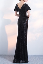 Women BLACK Sleeved High Waist Maxi Sequin Dress Plus Size Long Sequin Dresses image 8