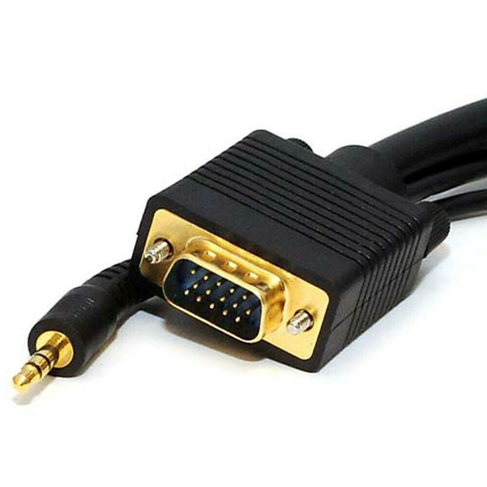 25FT VGA SVGA HD15 Male to Male Monitor Cable PC Laptop 3.5mm Stereo