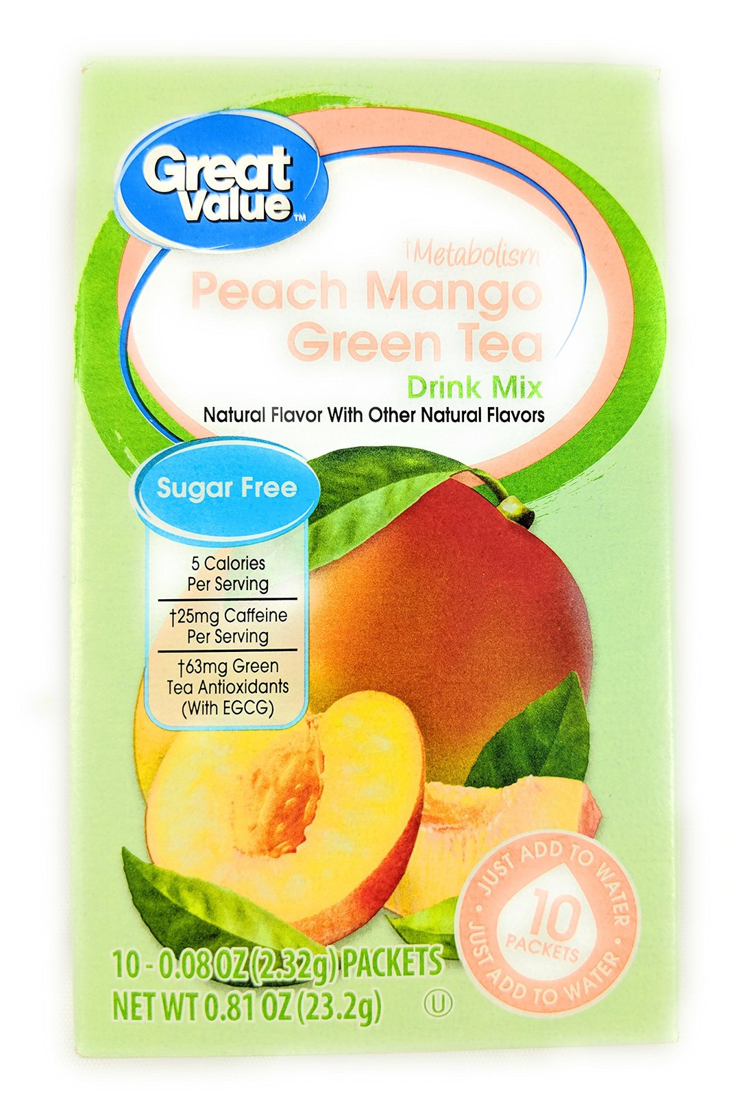 Great Value Metabolism Peach Mango Green Tea Drink Mix, 10ct (Pack of 6 ...