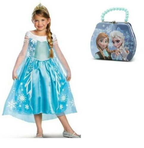 Girls Disney Princess Frozen Elsa Dress Tiara Purse 3 Pc Halloween Costume- 7/8