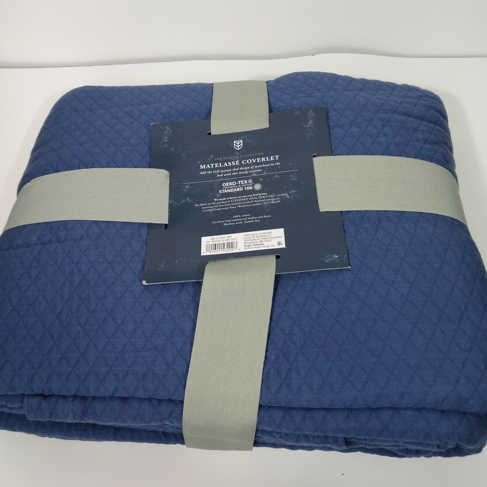Fieldcrest Diamond Matelasse Coverlet King Size Quilted Blanket Blue