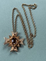 Long Goldtone Chain w Avon Signed Maltese CROSS Pendant Brooch Combination Neckl - $16.69