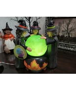 Halloween Witch Trio LIGHT UP Cauldron Swirling Green Brew Snow Globe Fi... - $59.39