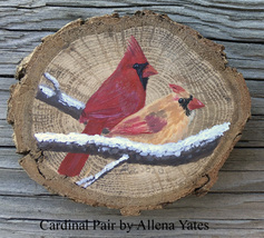 Cardinal Pair wood slice magnet/ornament made-to-order - $29.95