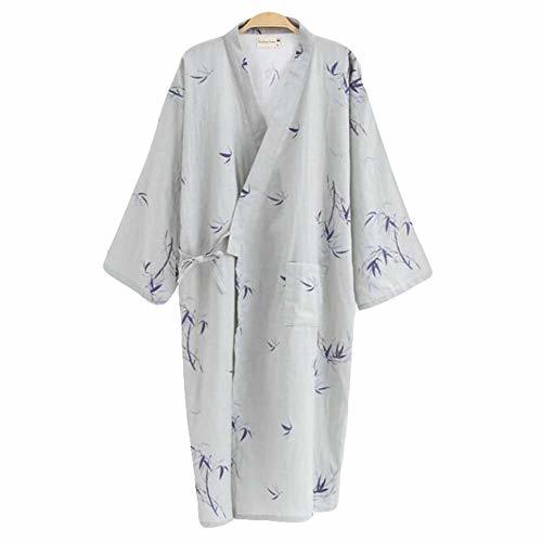 Pretty Bamboo Men's Thin Pajama Robe Long Kimono Robe Cotton Khan Steam Yukata