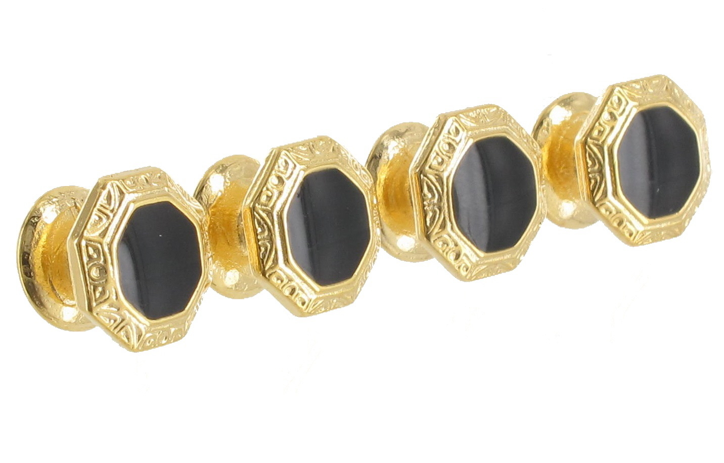 Shirt Studs Octagon Etched Black Gold Tone Push Through Buttons Mens 9.5mm