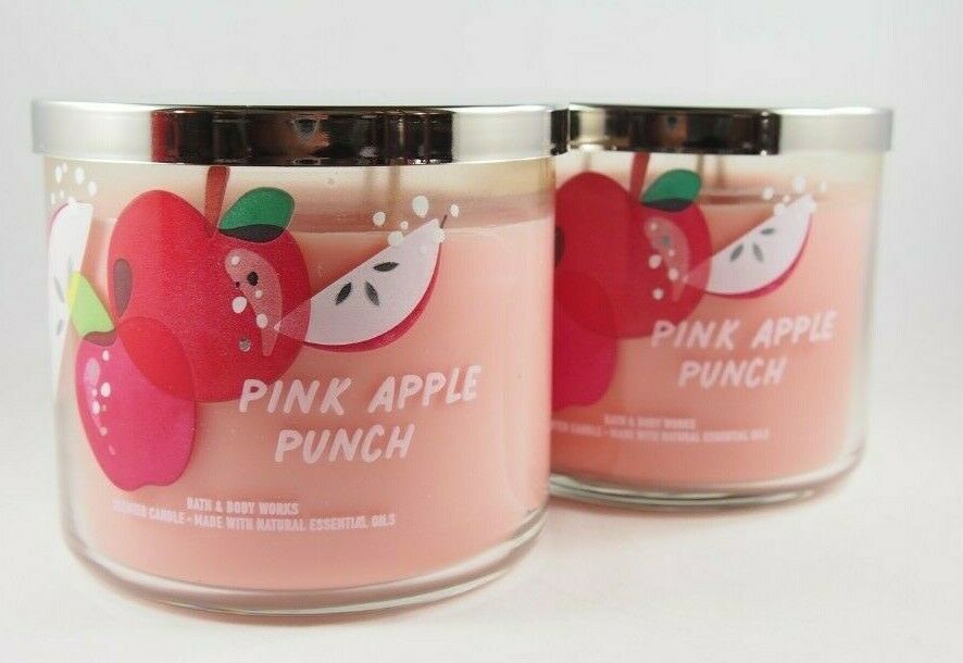 (2) Bath & Body Works Pink Apple Punch 3-wick Summer Scented Candle 14.5oz New