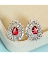 2.50Ct Pear Cut CZ Red Ruby  Women&#39;s Stud Earrings 14K White Gold Plated... - $133.64