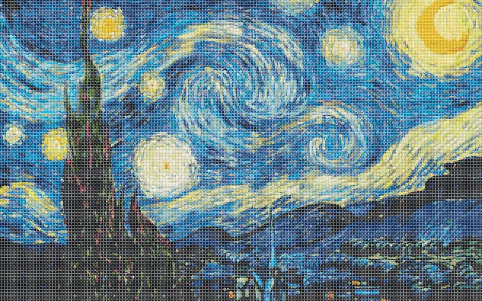 counted Cross Stitch Pattern The starry night Van Gogh 331 x 207 stitches BN387