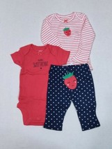 Carters 3 Piece Set for Girls Newborn 3 9 or 12 Months Sweetheart Strawberry - $15.00