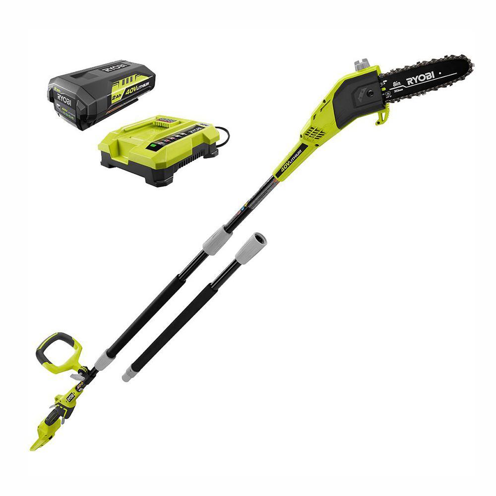 RYOBI 8 in. 40Volt LithiumIon Cordless Pole Saw 2 Ah Battery and