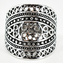 Bohemian Vintage Inspired Silver Tone Geometric Circles Fashion Statement Ring image 1