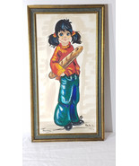 Painting On Canvas 1974 Paris Signed Child Holding Loaf of Bread - $28.00