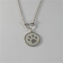 925 RHODIUM SILVER NECKLACE FOOTPRINT OF A PAW AND MOTHER OF PEARL image 1