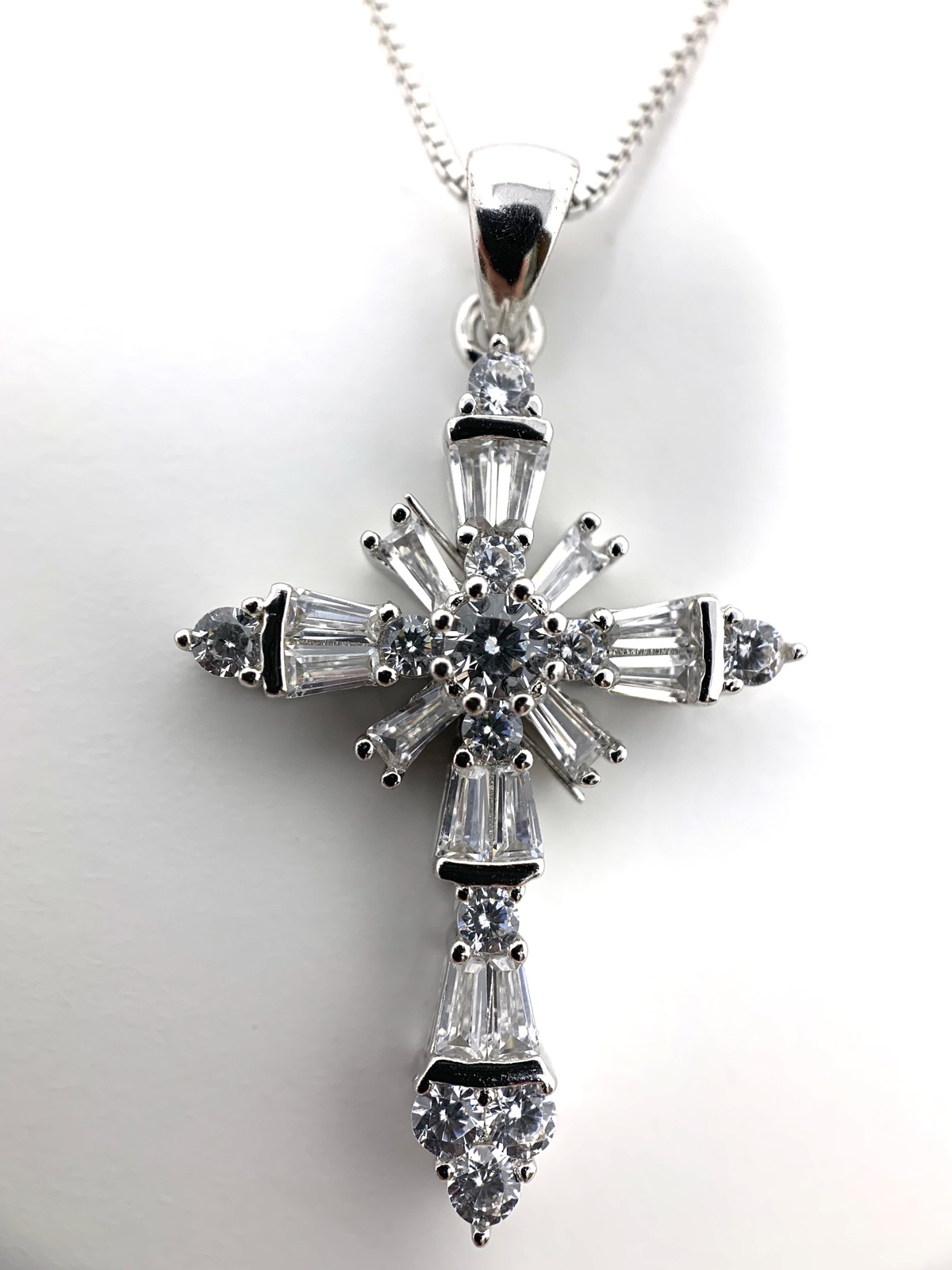 Women Italy Necklace 18 925 Sterling Silver And Cubic Zirconia Cross Pendant Genuine Gemstone 5252