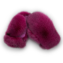 Fox Fur Mittens with Suede Saga Furs Raspberry Pink Fur Mittens For Women's
