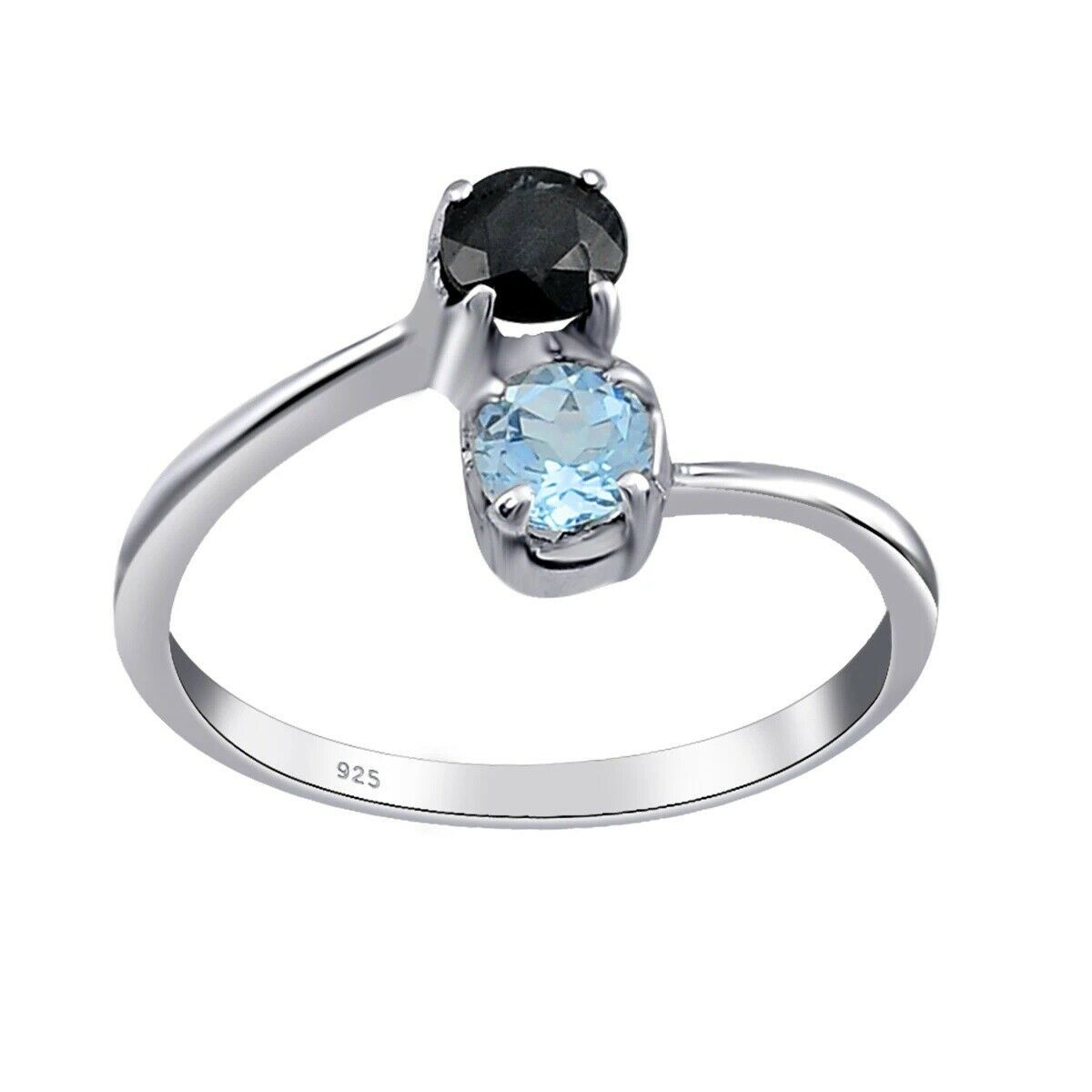Solid 9k White Gold 4 MM Round Cut 0.5 Ctw Topaz With Spinel Twin Stacking Ring
