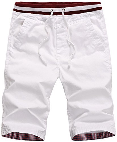 QPNGRP Men's Casual Shorts Slim-Fit Chino Shorts for Men K8210 White 34 ...