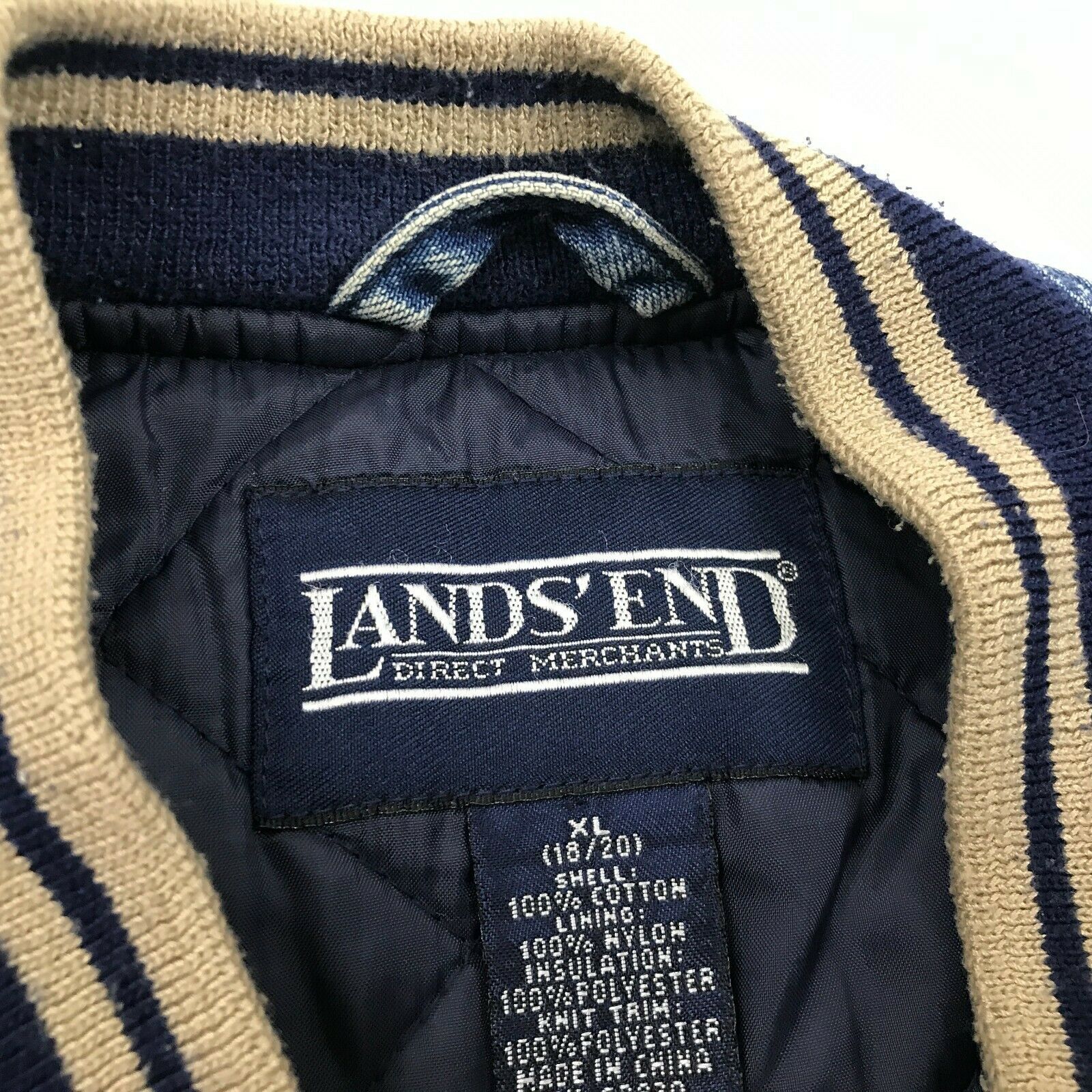 Lands' End Mens Insulated Jean Jacket Denim Bomber Quilt Lined Youth XL